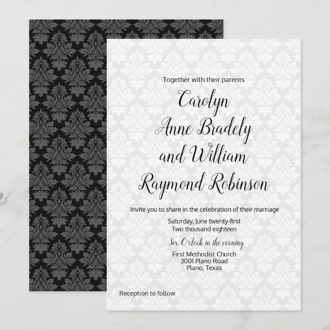 Modern Damask Wedding Invitation (Front/Back)
