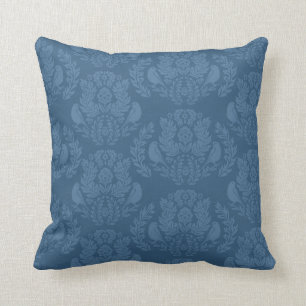 Modern Damask with Birds and Florals Throw Pillow