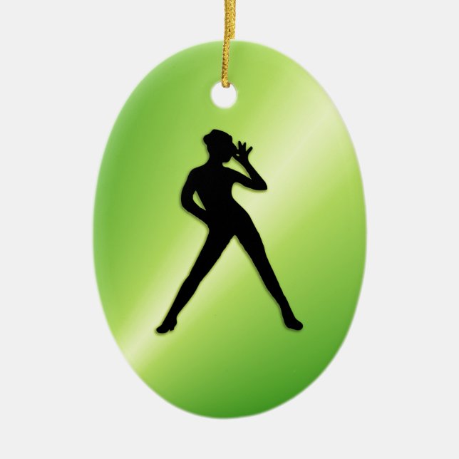 Modern Dance Green Ceramic Ornament (Front)