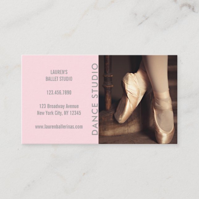 Modern Dance Studio Pink Ballerina Ballet Business Card (Front)