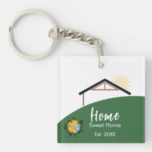 Modern Dandelion Butterfly Home Sweet Home Keychain