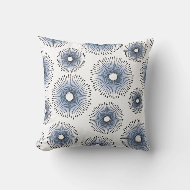 Modern Dandelion Flower Pattern Blue and White Throw Pillow (Front)