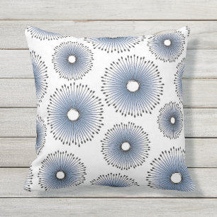 Modern Dandelion Flower Pattern Blue and White Throw Pillow