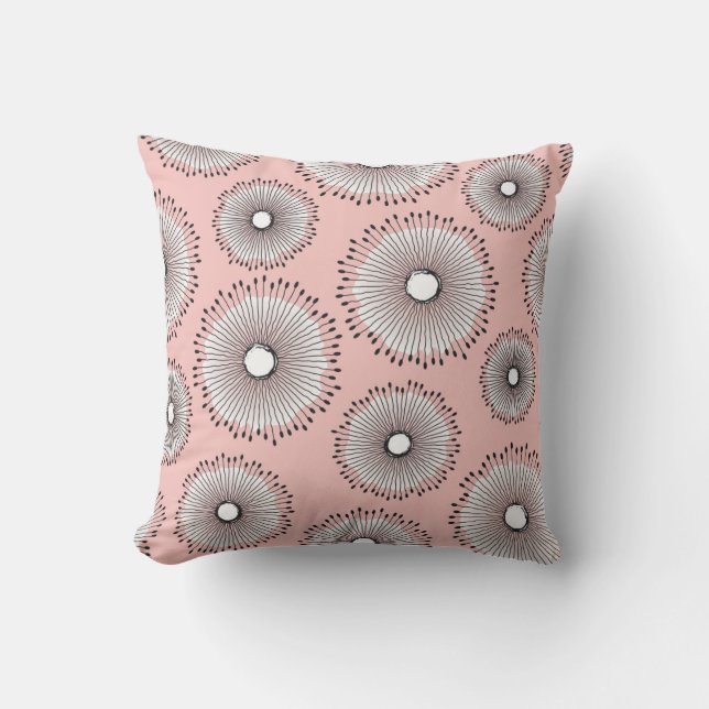 Modern Dandelion Flower Pattern Blush Pink Throw Pillow (Front)