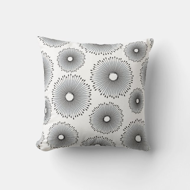 Modern Dandelion Flower Pattern in Grey Throw Pillow (Front)