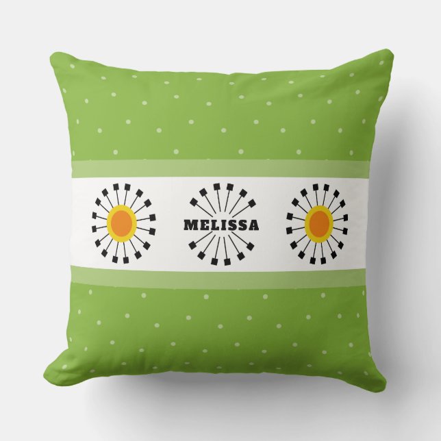 Modern Dandelion Green Yellow Monogram Name Throw Pillow (Front)