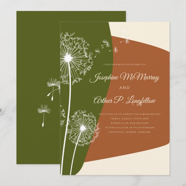 Modern Dandelion Wedding Invitation (Front/Back)