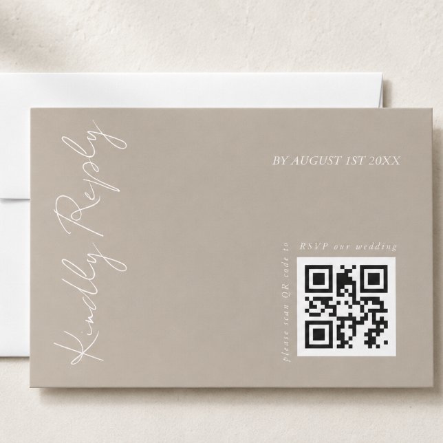 Modern Dark Beige Wedding QR code RSVP Card (Creator Uploaded)