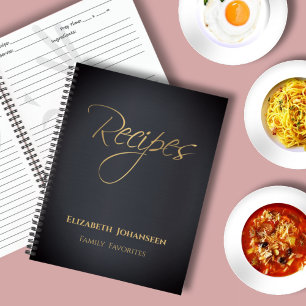 Modern Dark Blue and Gold Family Favourite Recipes Notebook