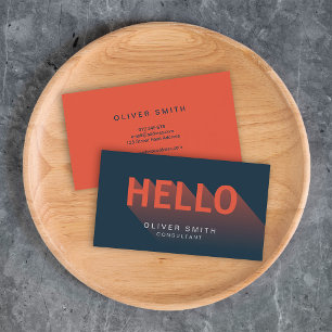 Modern Dark Blue and Orange Hello Business Card
