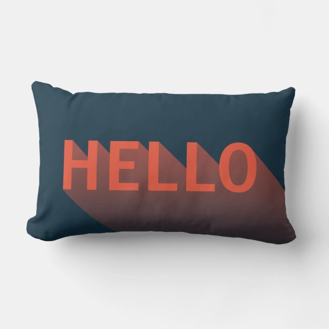 Modern Dark Blue and Orange Hello Typography Lumbar Pillow (Front)