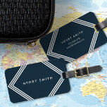 Modern Dark Blue and White Borders Geometric Luggage Tag<br><div class="desc">Stay stylish when you travel with this modern dark blue luggage tag featuring a geometric shape with white borders. Personalize this tag with your information and for more options such as to change the font and it's size click the "Customize it" button. *Please note that the Zazzle Watermark that appears...</div>