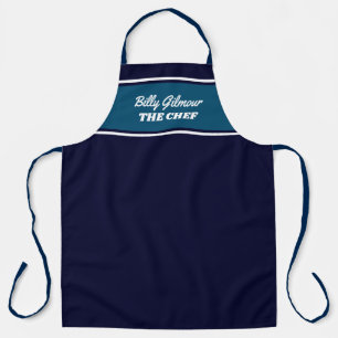 modern dark-blue apron with chef name