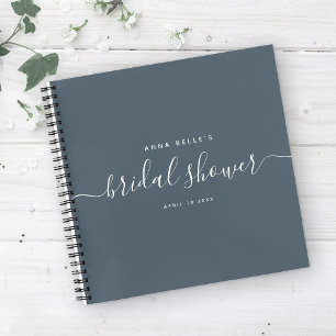 Modern Dark Blue Chic Script Bridal Shower Guest Notebook