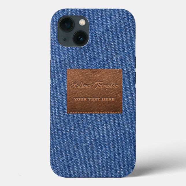 Modern Dark Blue Denim Jeans Texture Leather Patch Case-Mate iPhone Case (Back)