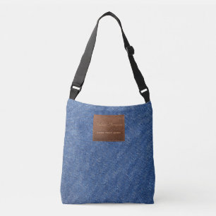 Modern Dark Blue Denim Jeans Texture Leather Patch Crossbody Bag