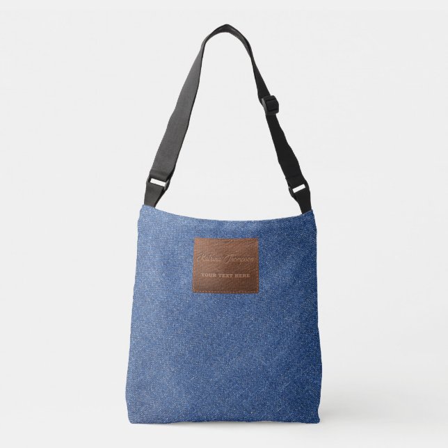 Modern Dark Blue Denim Jeans Texture Leather Patch Crossbody Bag (Front)
