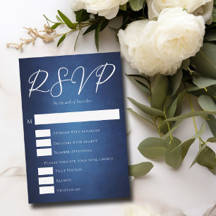Modern Dark Blue Evening Wedding Meal Choice RSVP Card