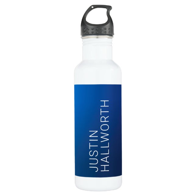 Modern Dark Blue Gradient & Minimal Editable Text 710 Ml Water Bottle (Front)