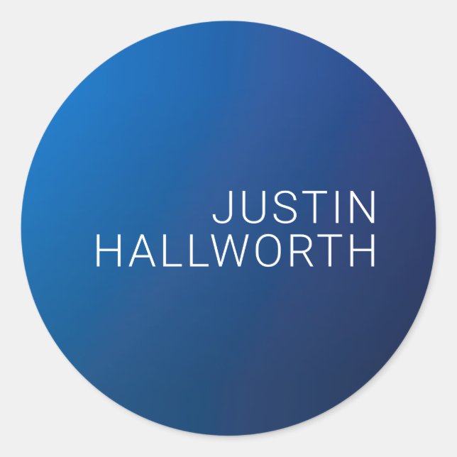 Modern Dark Blue Gradient & Minimal Editable Text Classic Round Sticker (Front)