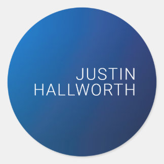 Modern Dark Blue Gradient & Minimal Editable Text Classic Round Sticker