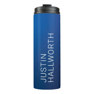 Modern Dark Blue Gradient & Minimal Editable Text Thermal Tumbler