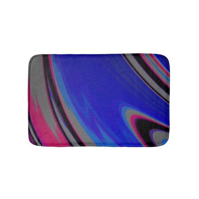 Modern Dark Blue Grey Magenta Fractal Swirl Bath Mat (Front)