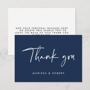 Modern Dark Blue Handwritten Script Wedding  Thank You Card