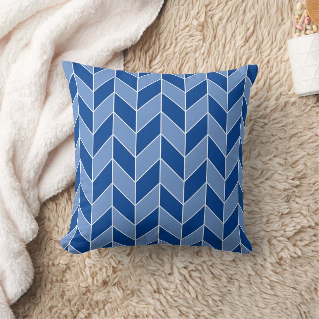 Modern Dark Blue Herringbone Chevron Pattern Throw Pillow (Blanket)