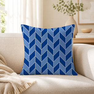 Modern Dark Blue Herringbone Chevron Pattern Throw Pillow