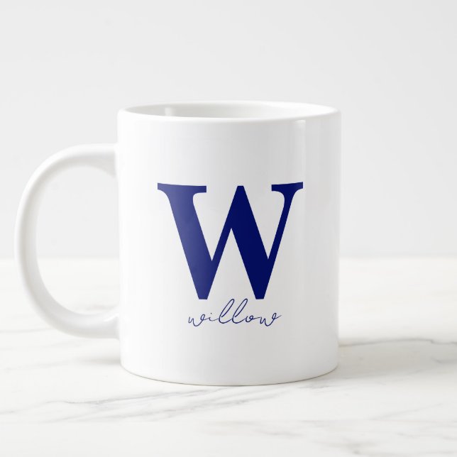 Modern Dark Blue Personalized Monogram Mug (Left)