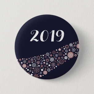 Modern dark blue, pink and white snowflakes winter 2 inch round button