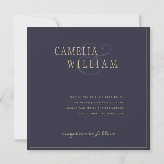 Modern Dark Blue Purple Wedding Invitation (Front)