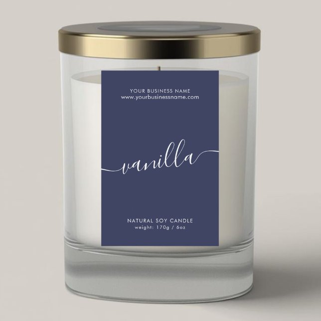 Modern dark blue script candle product label (Creator Uploaded)