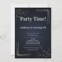 Modern Dark Blue & Silver 18th Birthday Invitation