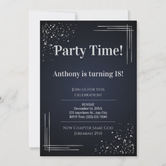 Modern Dark Blue & Silver 18th Birthday Invitation