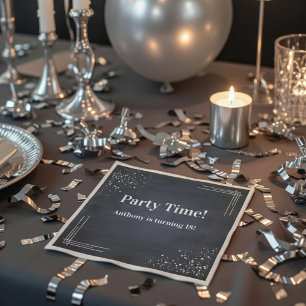 Modern Dark Blue & Silver 18th Birthday Napkins