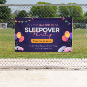 Modern Dark Blue Sleepover Party with Illustration Banner