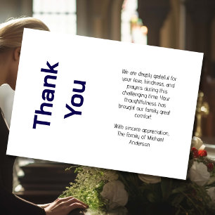 Modern Dark Blue Traditional Sympathy Funeral Thank You Card