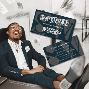 Modern Dark Blue White and Grey Cool with Monogram Business Card