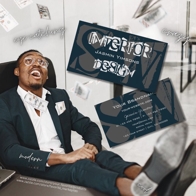 Modern Dark Blue White and Grey Cool with Monogram Business Card (Creator Uploaded)