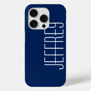 Modern Dark Blue & White, Personalized Jumbo Name iPhone 15 Pro Case