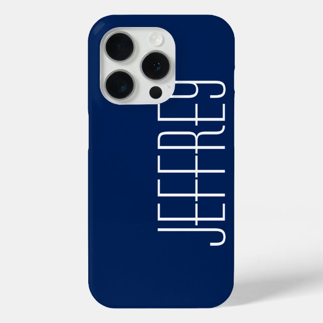 Modern Dark Blue & White, Personalized Jumbo Name Case-Mate iPhone Case (Back)