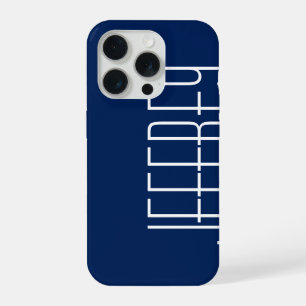 Modern Dark Blue & White, Personalized Jumbo Name iPhone 15 Pro Case