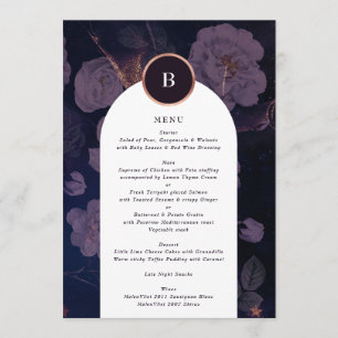 Modern Dark Boho Floral Arch Rose Gold Wedding Menu