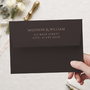 Modern Dark Brown Chic Wedding Return Address Envelope