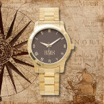 Modern Dark Brown Monogram Oversized Gold Bracelet Watch<br><div class="desc">Custom, personalized, unisex, elegant faux gold monogrammed on dark brown colour dial, luxurious oversized gold tone stainless steel bracelet wrist watch. Simply type in your initials / monogram, to customize. Go ahead create a wonderful, custom watch for the special men and women in your life - mom, dad, bride, groom,...</div>