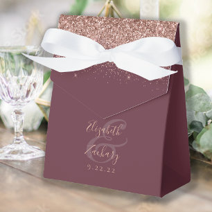 Modern Dark Burgundy Rose Gold Glitter Wedding Favor Box
