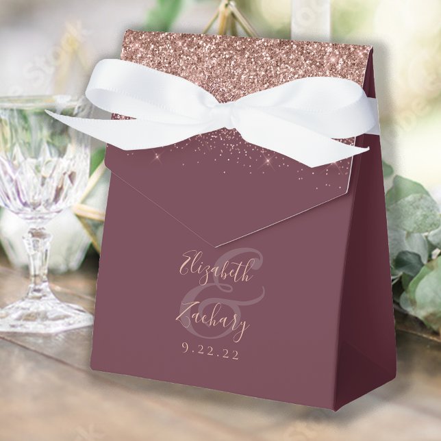 Modern Dark Burgundy Rose Gold Glitter Wedding Favor Box (Creator Uploaded)