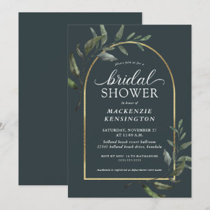 Modern Dark Eucalyptus Gold Arch Bridal Shower Invitation